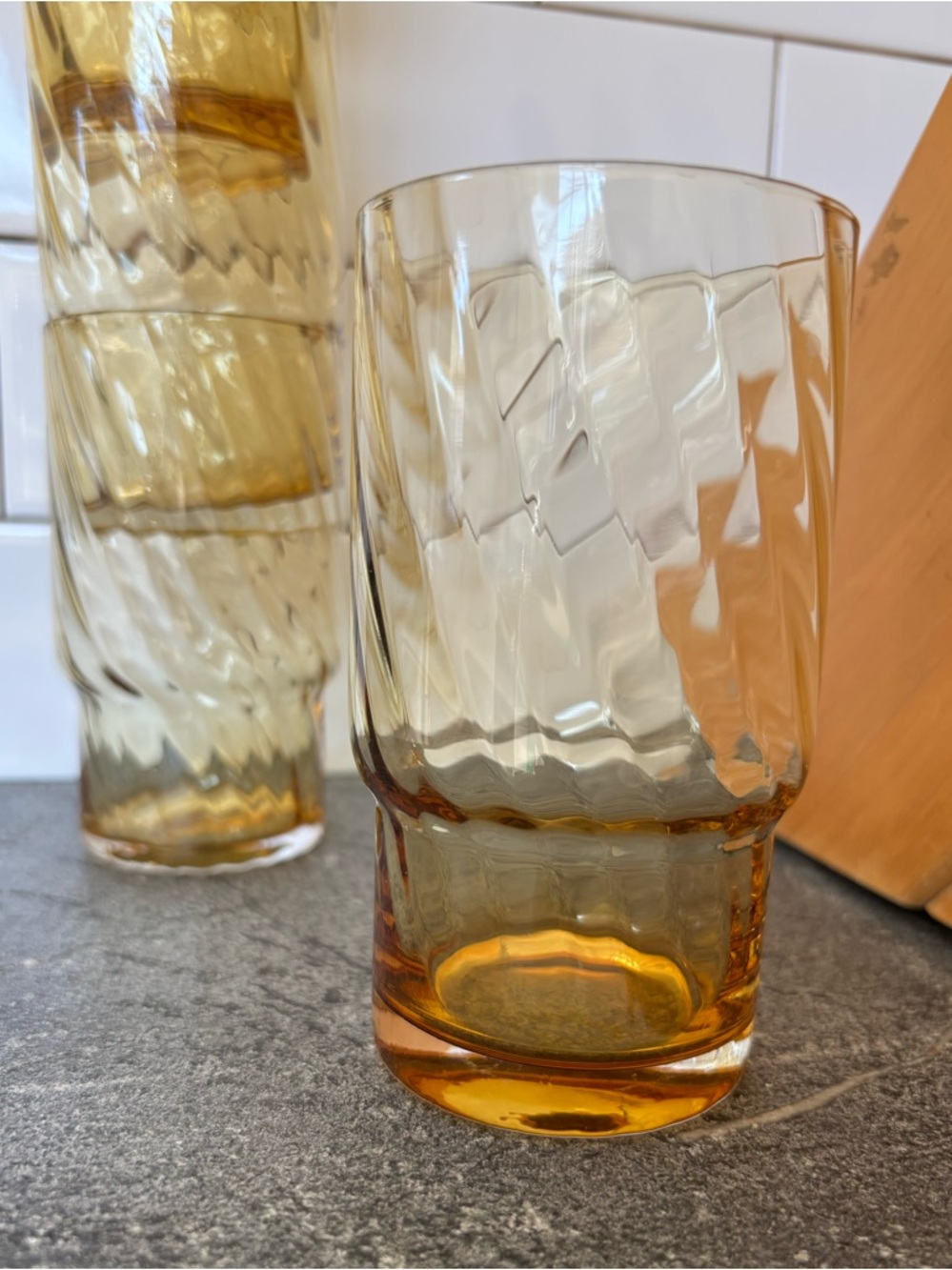 Pottery Barn Amber Ribbed Carousel Highball Glasses x4 - Picture 10 of 12